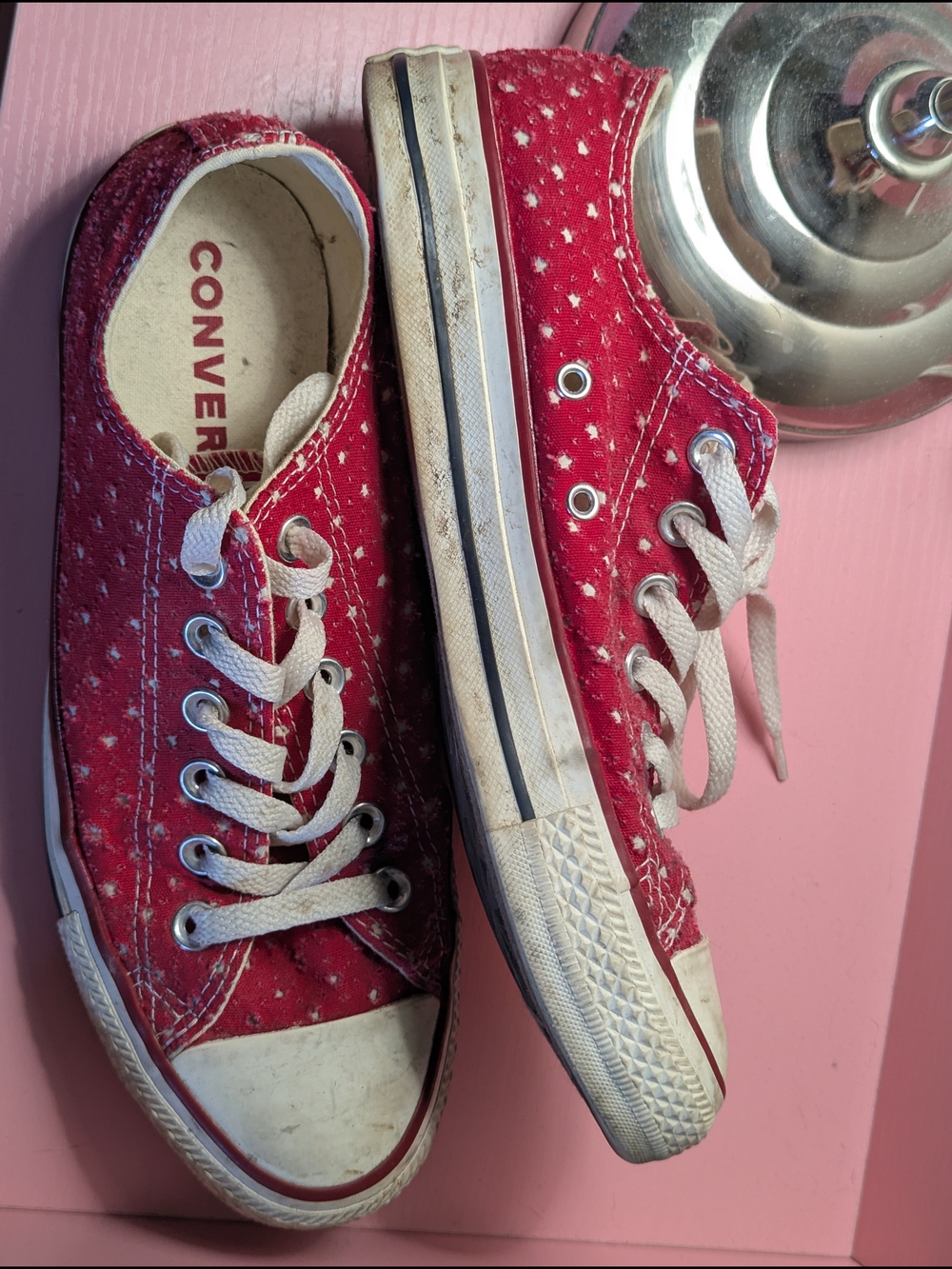 Converse Red Low-Top Polka-Dot Canvas Sneakers